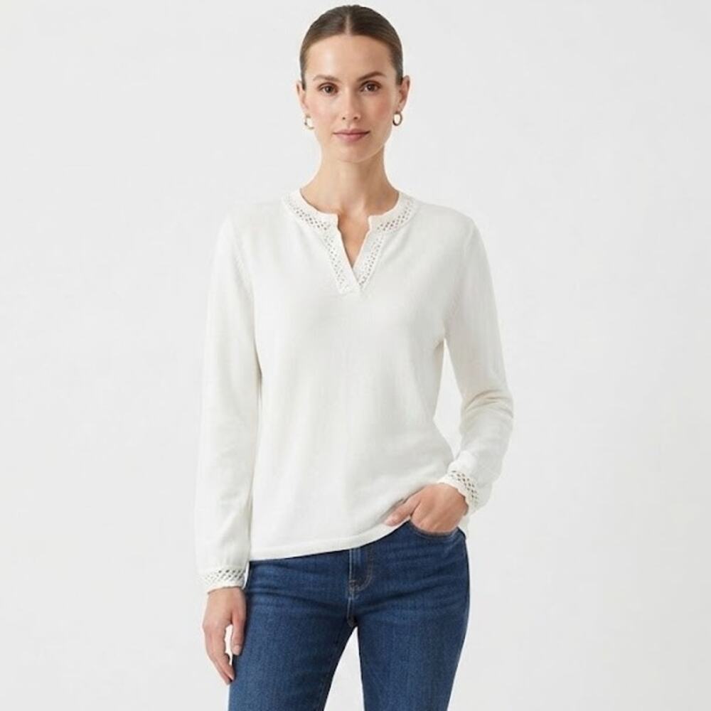 CROFT & BARROW White Top Crocheted Trim Cotton Layering Plus Size XL